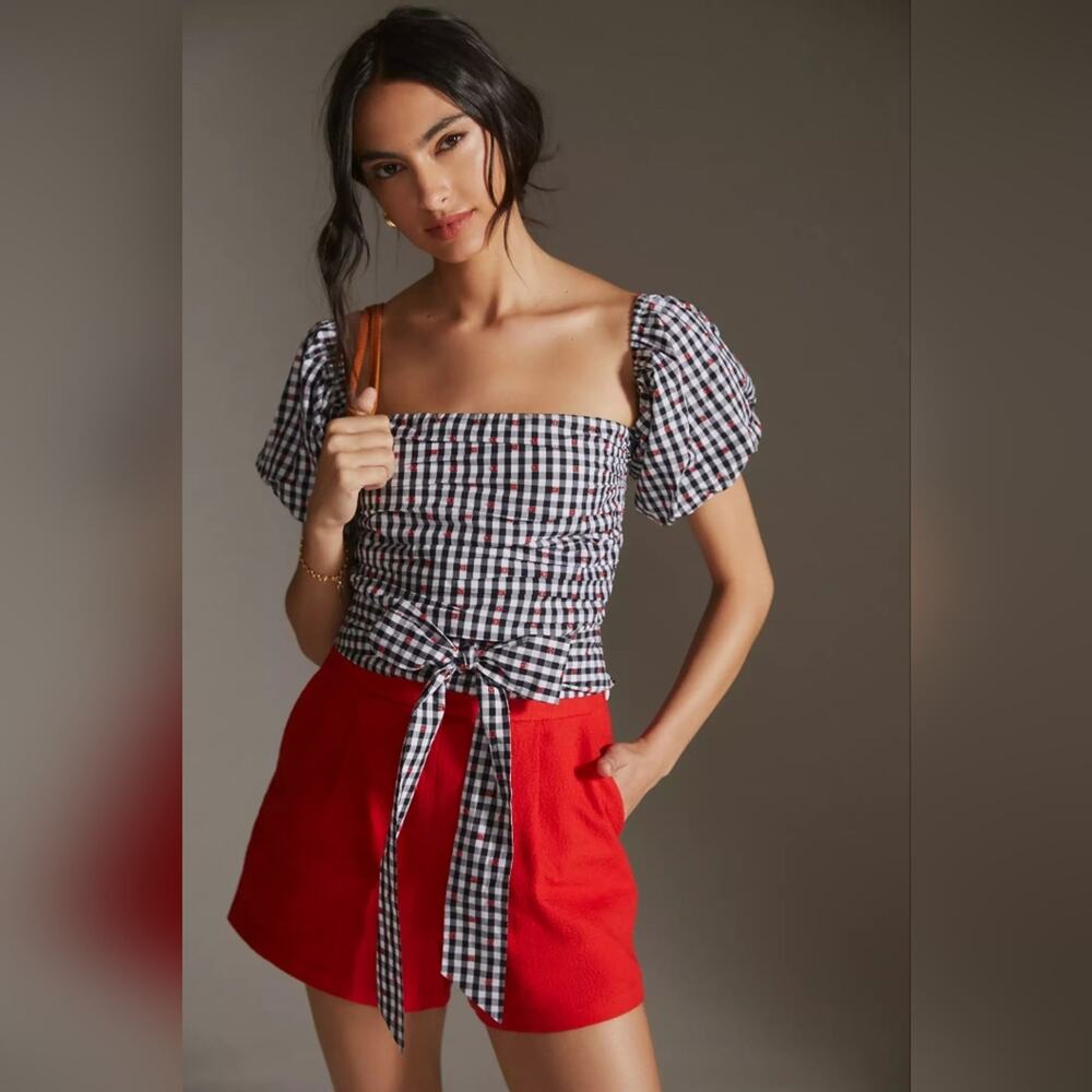 Dolan Left Coast Gingham Puff-Sleeve Shirt L - Picture 2 of 5